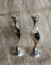 Load image into Gallery viewer, Vintage Pair of Silver Plated Twisted Ribbon Shape Candlesticks - Freya's Trading Post