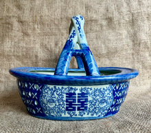 Load image into Gallery viewer, Vintage Blue and White Porcelain Basket - Freya's Trading Post
