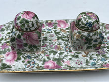 Load image into Gallery viewer, Beautiful Rare Vintage Crown Staffordshire ‘Thousand Flowers’ Design 2 Inkwell Pots - Freya's Trading Post