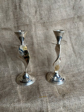 Load image into Gallery viewer, Vintage Pair of Silver Plated Twisted Ribbon Shape Candlesticks - Freya's Trading Post