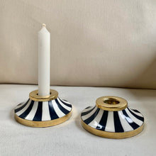 Load image into Gallery viewer, Super Stylish Pair of Navy and White Circus Candleholders - Freya's Trading Post