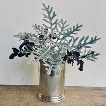 Load image into Gallery viewer, Unusual Vintage Silver Plated Mint Julep Cup Engraved Joyeux Anniversaire - Freya's Trading Post