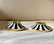 Load image into Gallery viewer, Super Stylish Pair of Navy and White Circus Candleholders - Freya's Trading Post