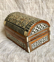 Load image into Gallery viewer, Wonderful Vintage Egyptian Mosaic Mother Of Pearl Inlay Wooden Storage Chest Box - Freya's Trading Post