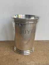 Load image into Gallery viewer, Unusual Vintage Silver Plated Mint Julep Cup Engraved Joyeux Anniversaire - Freya's Trading Post