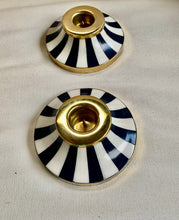 Load image into Gallery viewer, Super Stylish Pair of Navy and White Circus Candleholders - Freya's Trading Post