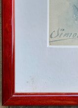 Load image into Gallery viewer, Delightful Red Framed Vintage Watercolour of Dianthus Signed by Simone - Freya's Trading Post