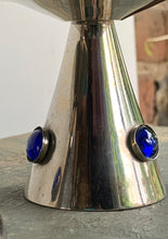Load image into Gallery viewer, Stylish Pair of Vintage Silver Plated with Blue Cabochon Candlesticks - Freya's Trading Post
