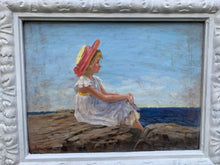Load image into Gallery viewer, Charming Vintage Beach Scene in the style of 'Looking Out to Sea' by American Artist Sally Swatland - Freya's Trading Post