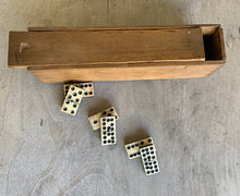 Load image into Gallery viewer, A Great Rare Complete Set of 55 Double Nine Antique Ebony & Bone Dominoes with Original  Brass Pins and Dovetailed Wooden Box - Freya's Trading Post