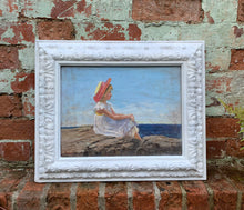 Load image into Gallery viewer, Charming Vintage Beach Scene in the style of 'Looking Out to Sea' by American Artist Sally Swatland - Freya's Trading Post