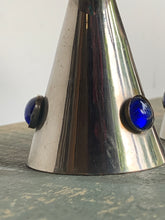 Load image into Gallery viewer, Stylish Pair of Vintage Silver Plated with Blue Cabochon Candlesticks - Freya's Trading Post
