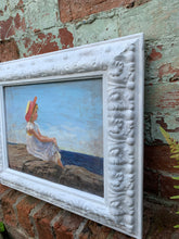 Load image into Gallery viewer, Charming Vintage Beach Scene in the style of 'Looking Out to Sea' by American Artist Sally Swatland - Freya's Trading Post