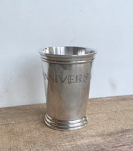 Load image into Gallery viewer, Unusual Vintage Silver Plated Mint Julep Cup Engraved Joyeux Anniversaire - Freya's Trading Post