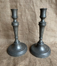 Load image into Gallery viewer, Charming Pair of Vintage Pewter Candlesticks
