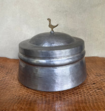 Load image into Gallery viewer, Vintage Hammered Pewter Lidded Pot with Brass Bird Finial - Freya&#39;s Trading Post
