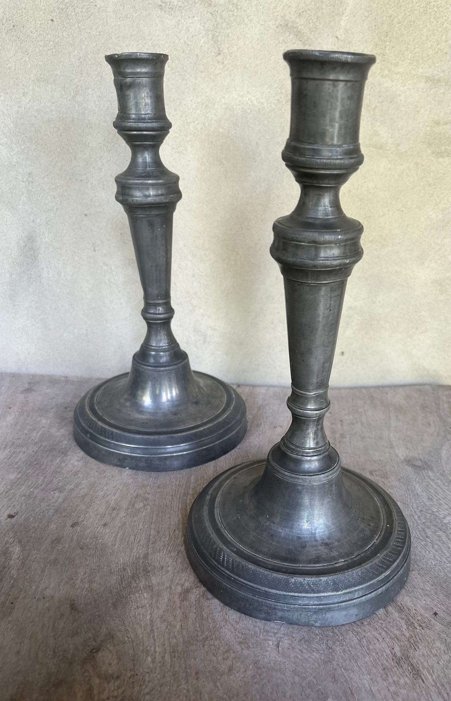 Charming Pair of Vintage Pewter Candlesticks