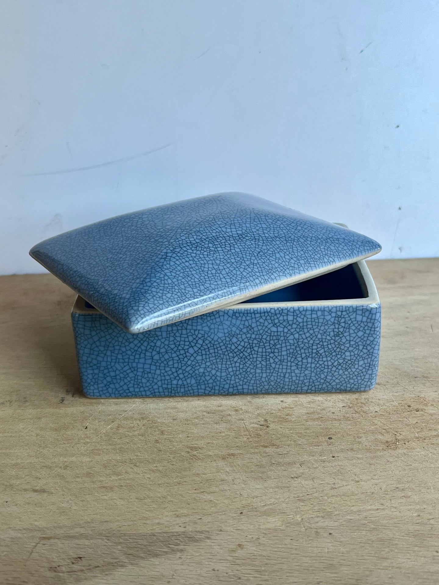 Vintage Blue Crackle Glaze Ceramic Trinket Box - Freya's Trading Post