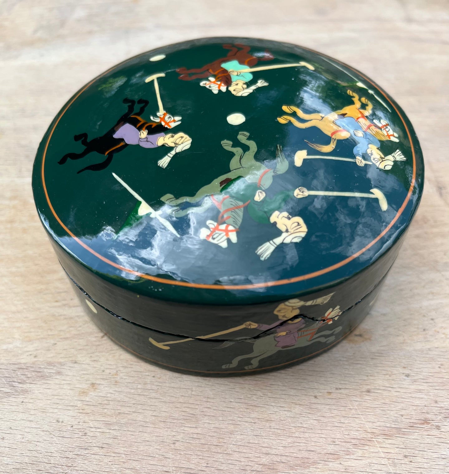 Vintage Kashmir Decorative Polo Scene Trinket Box with 6 Coasters - Freya's Trading Post