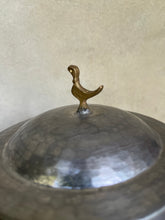 Load image into Gallery viewer, Vintage Hammered Pewter Lidded Pot with Brass Bird Finial - Freya&#39;s Trading Post
