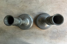 Load image into Gallery viewer, Charming Pair of Vintage Pewter Candlesticks
