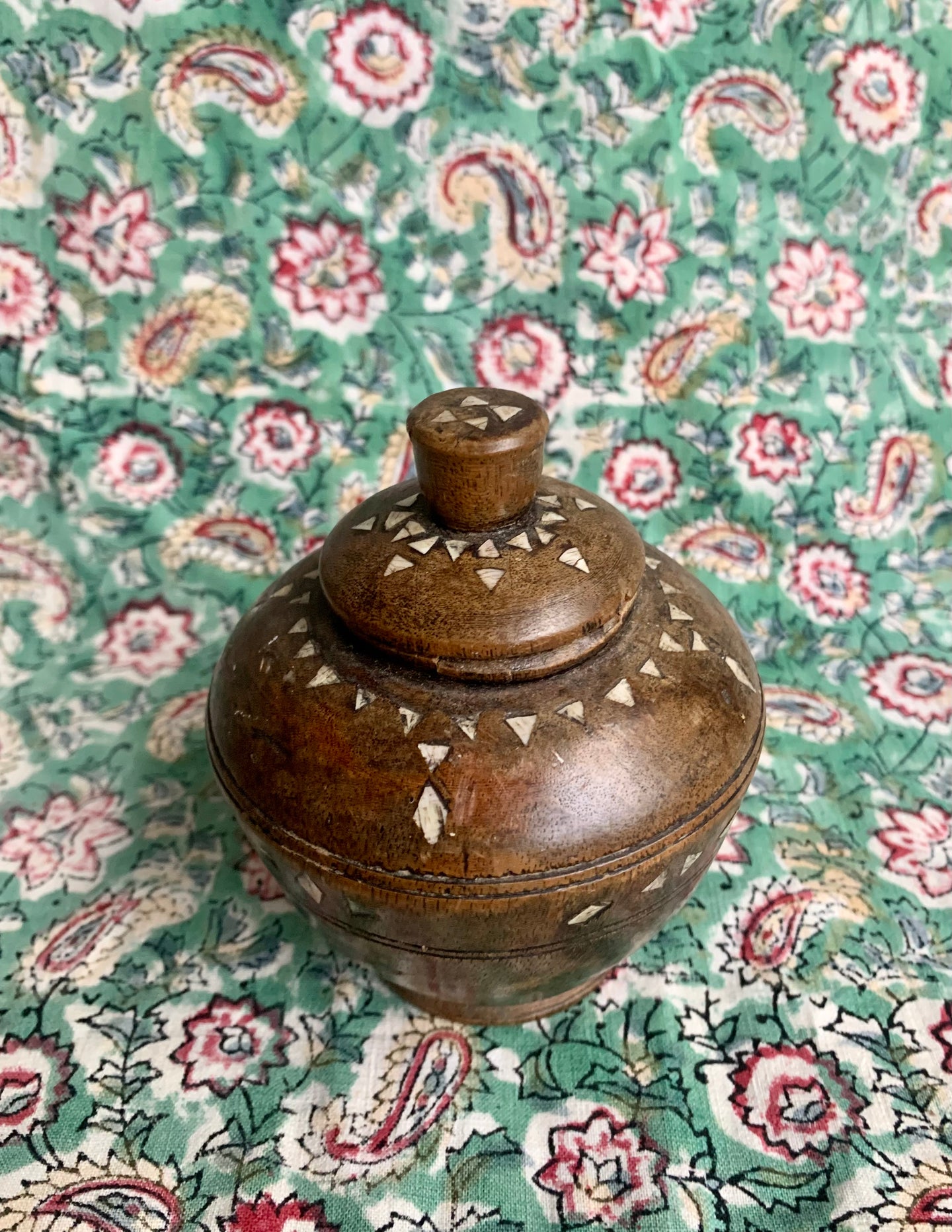 Beautiful Small Vintage Wooden Container inlaid with Mother of Pearl