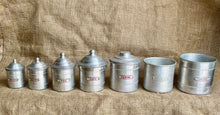 Load image into Gallery viewer, Vintage Set of 7 1950s French Aluminum Storage Canisters - Freya&#39;s Trading Post
