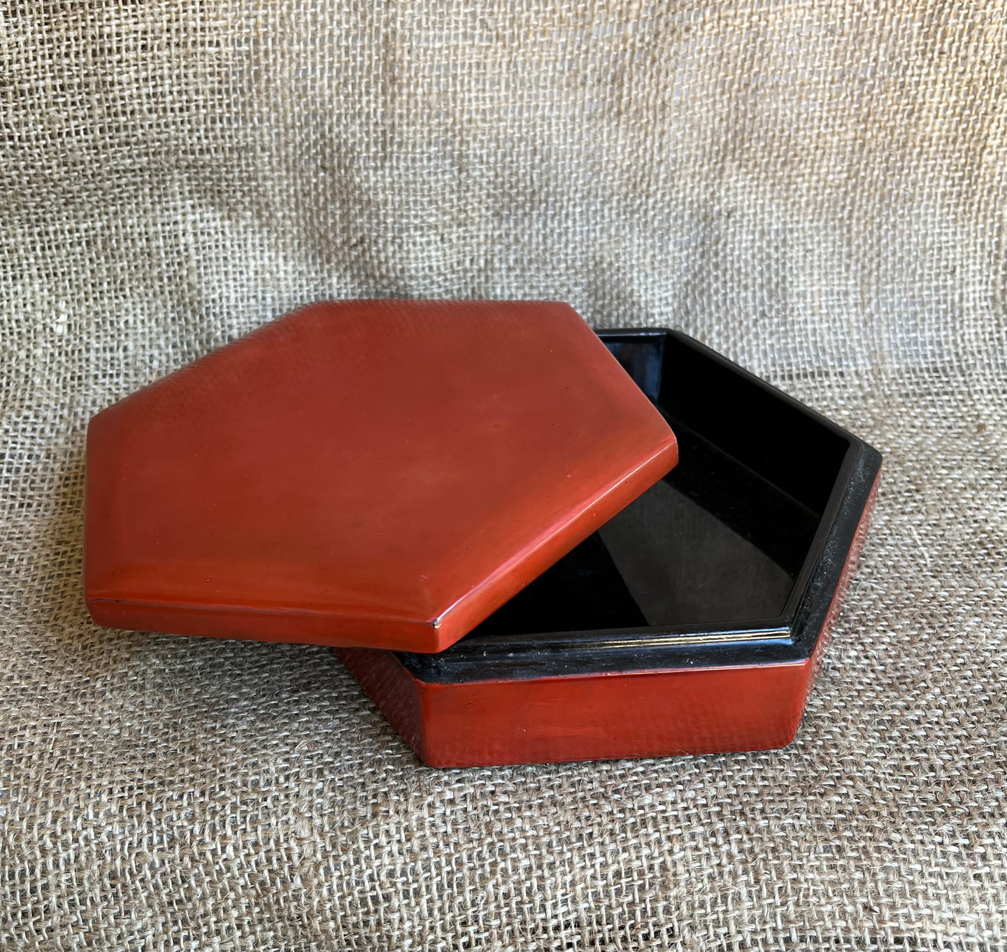 Vintage Red Hexagonal Lacquered Finish Box