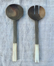 Load image into Gallery viewer, Hand Carved Wooden Salad Servers with Bone Handles - Freya's Trading Post
