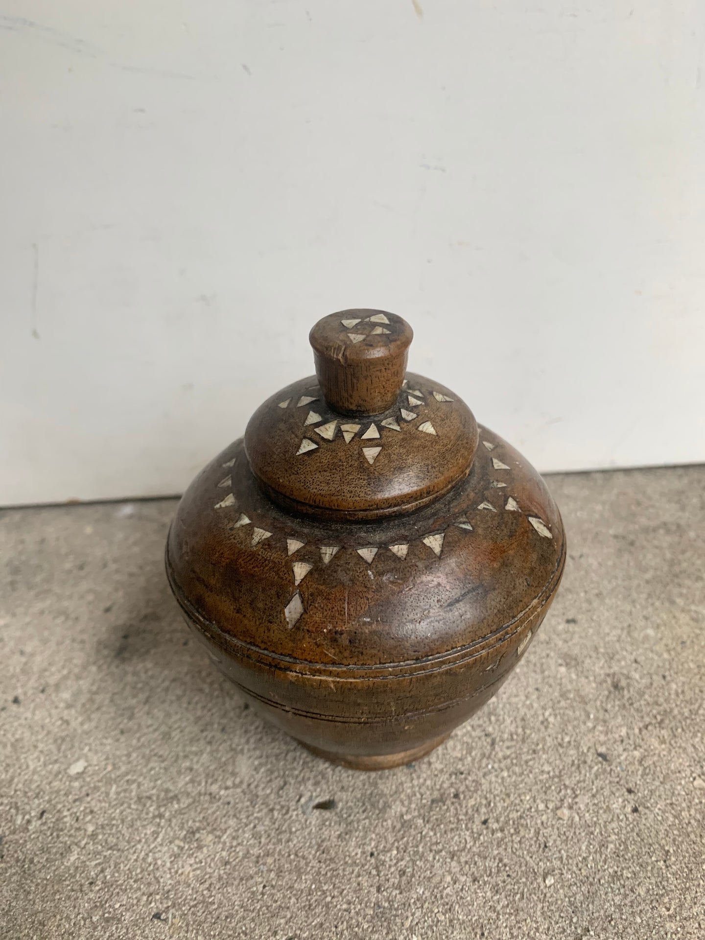 Beautiful Small Vintage Wooden Container inlaid with Mother of Pearl - Freya's Trading Post