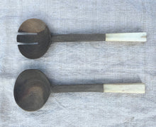 Load image into Gallery viewer, Hand Carved Wooden Salad Servers with Bone Handles - Freya's Trading Post
