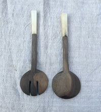 Load image into Gallery viewer, Hand Carved Wooden Salad Servers with Bone Handles - Freya's Trading Post
