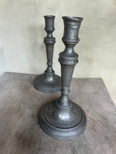 Load image into Gallery viewer, Charming Pair of Vintage Pewter Candlesticks
