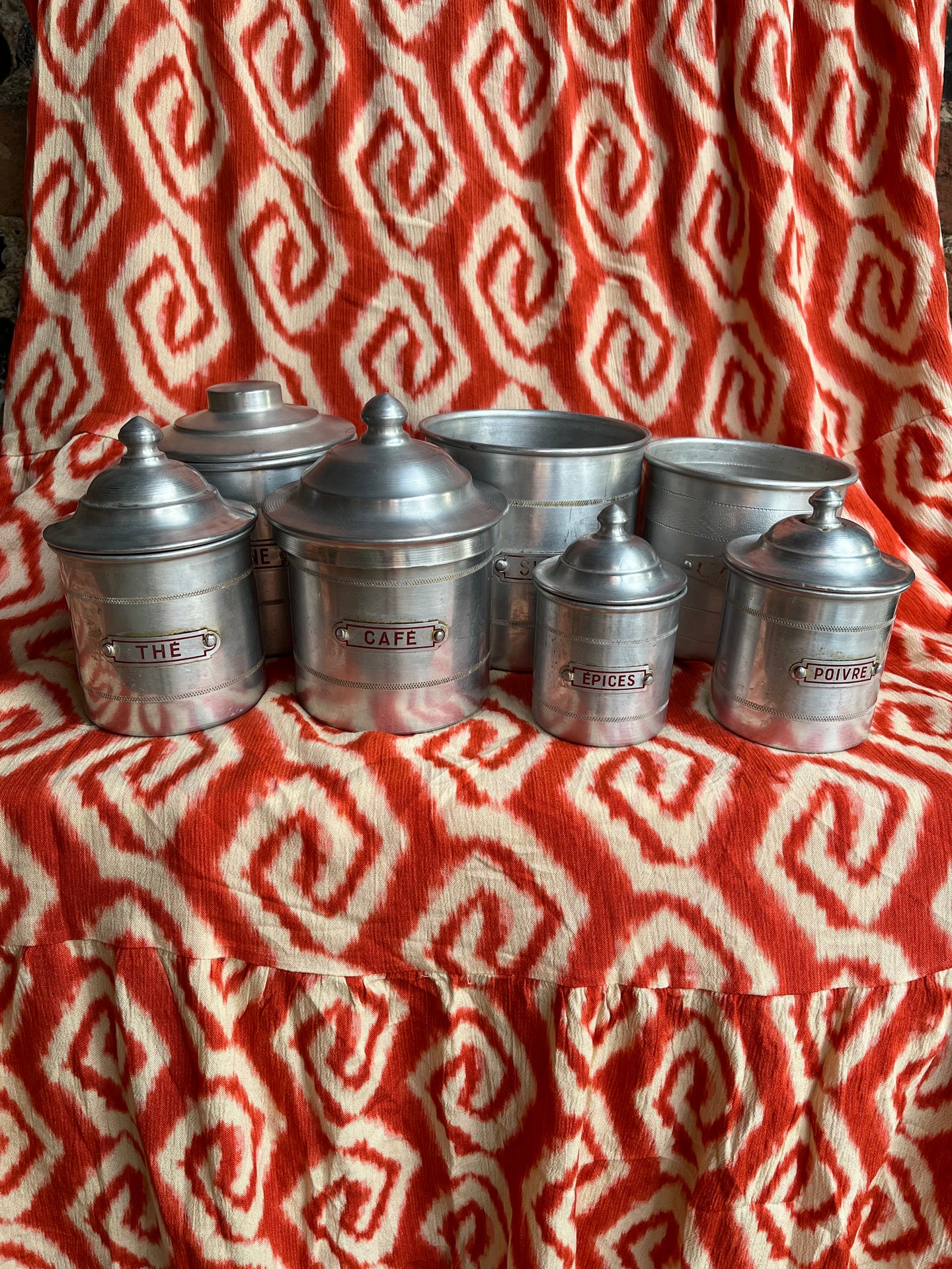Vintage Set of 7 1950s French Aluminum Storage Canisters - Freya's Trading Post