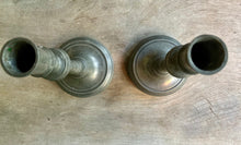 Load image into Gallery viewer, Charming Pair of Vintage Pewter Candlesticks
