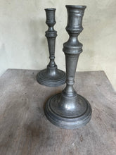 Load image into Gallery viewer, Charming Pair of Vintage Pewter Candlesticks
