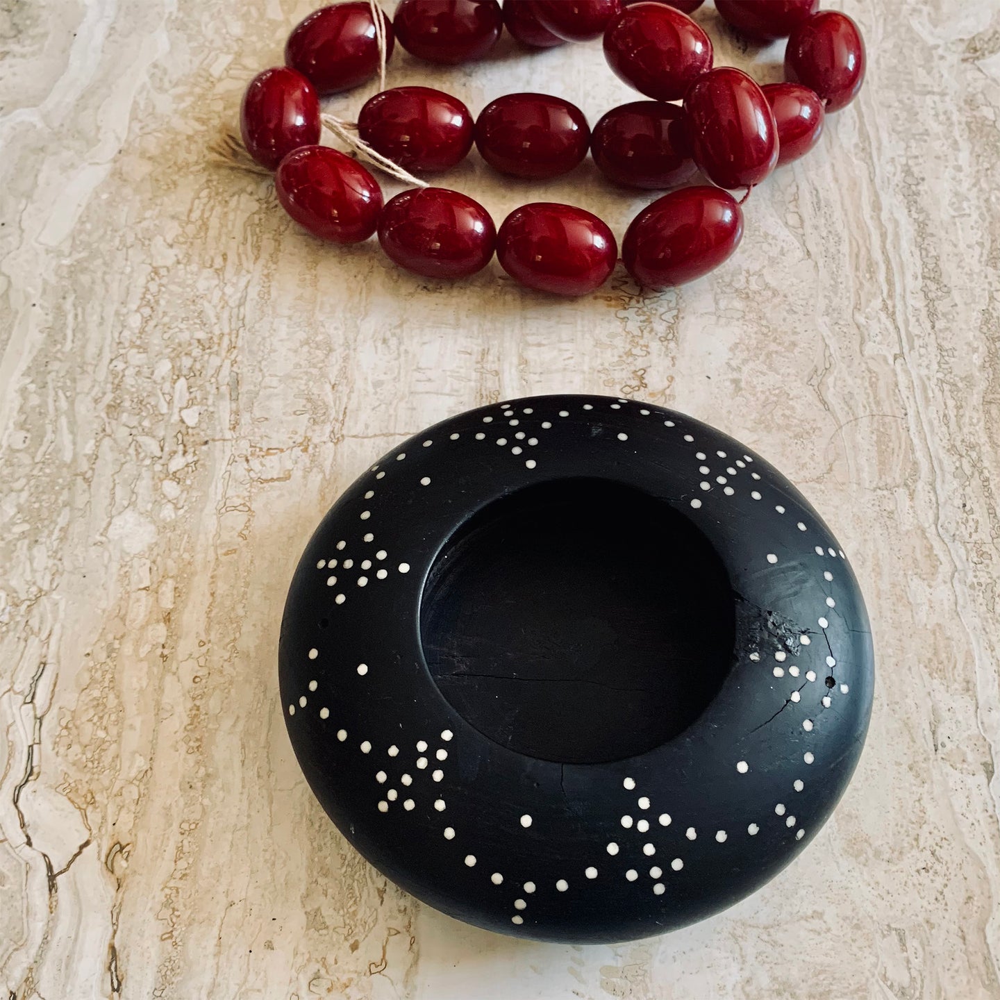 Attractive and Useful Antique Victorian Ebony and Bone Bowl