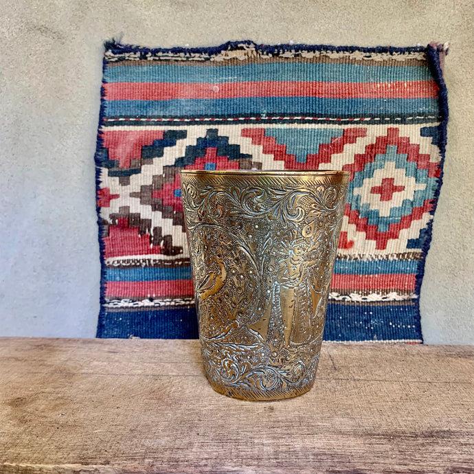 Beautiful Vintage Indian Etched Brass Lassi Cup - Freya's Trading Post
