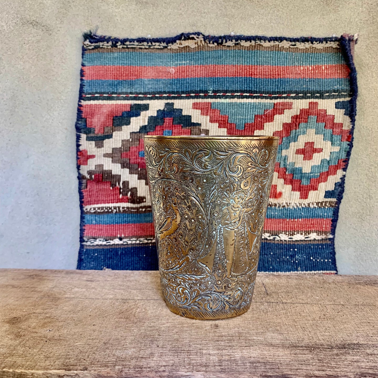 Beautiful Vintage Indian Etched Brass Lassi Cup