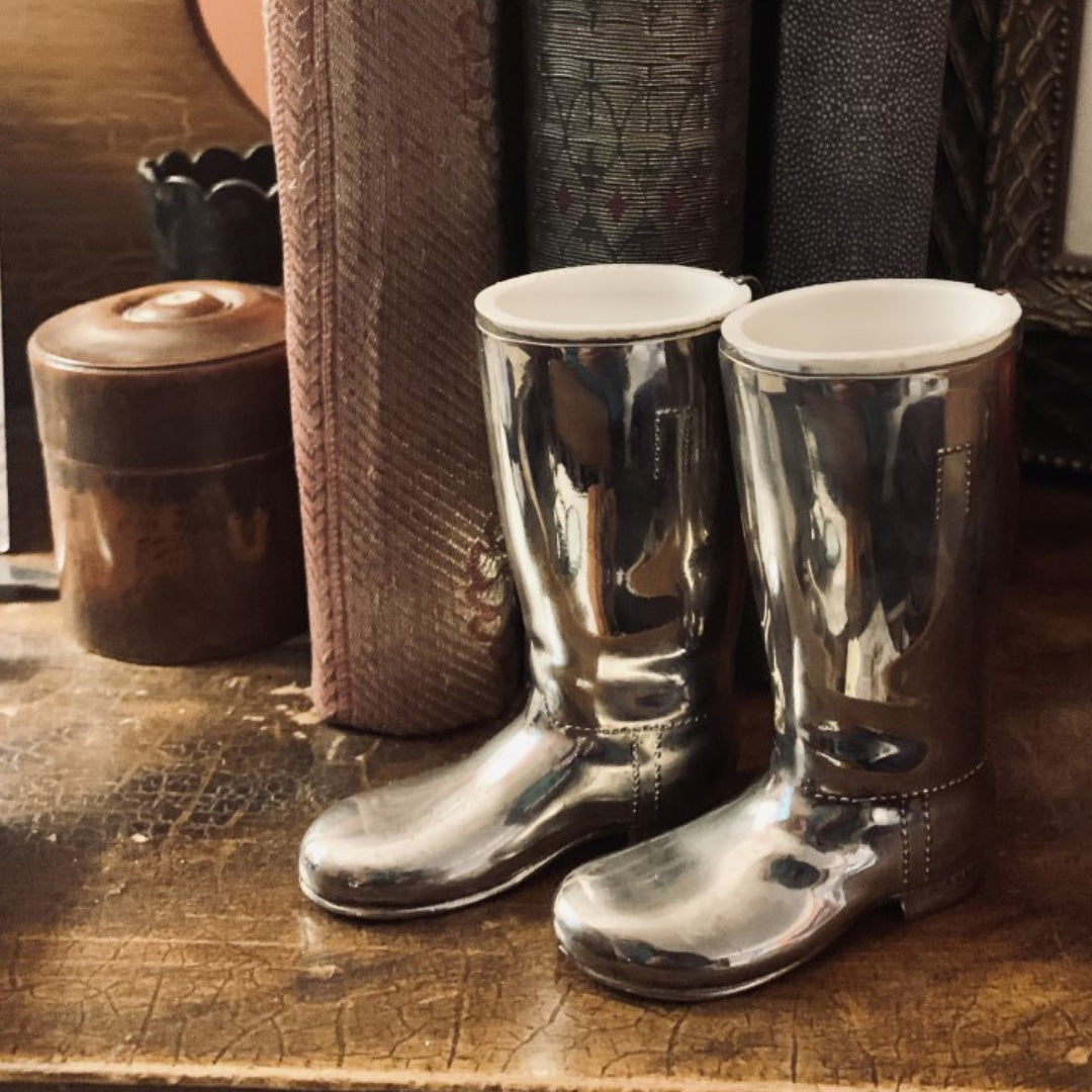 Delightful Pair of Vintage Silver Plated Grenadier Boots