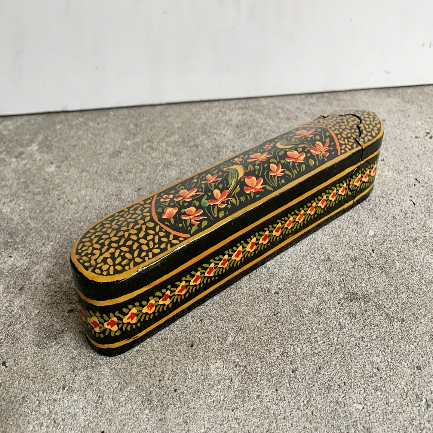 Beautiful Vintage Painted Indian Incense/ Pencil Case Box