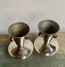 Load image into Gallery viewer, Stylish Pair of Vintage Silver Plated with Blue Cabochon Candlesticks
