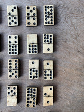 Load image into Gallery viewer, A Great Rare Complete Set of 55 Double Nine Antique Ebony &amp; Bone Dominoes with Original  Brass Pins and Dovetailed Wooden Box
