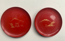 Load image into Gallery viewer, Vintage Complete Set of 6  Japanese Red Lacquer Coasters in a beautiful decorative storage box
