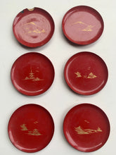 Load image into Gallery viewer, Vintage Japanese Red Lacquer Coasters in a beautiful decorative storage box
