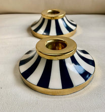 Load image into Gallery viewer, Super Stylish Pair of Navy and White Circus Candleholders
