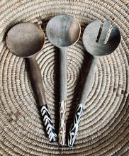 Load image into Gallery viewer, 2 Stylish Vintage Hand Carved African Wooden Spoons and 1 Serving Fork
