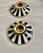 Load image into Gallery viewer, Super Stylish Pair of Navy and White Circus Candleholders
