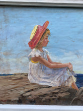 Load image into Gallery viewer, Charming Vintage Beach Scene in the style of &#39;Looking Out to Sea&#39; by American Artist Sally Swatland
