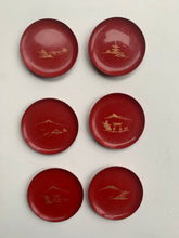 Load image into Gallery viewer, Vintage Complete Set of 6  Japanese Red Lacquer Coasters in a beautiful decorative storage box
